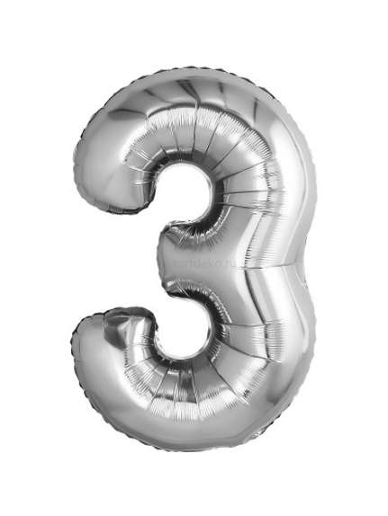 Balon Folie Cifră 3 – Argintiu, 41 cm