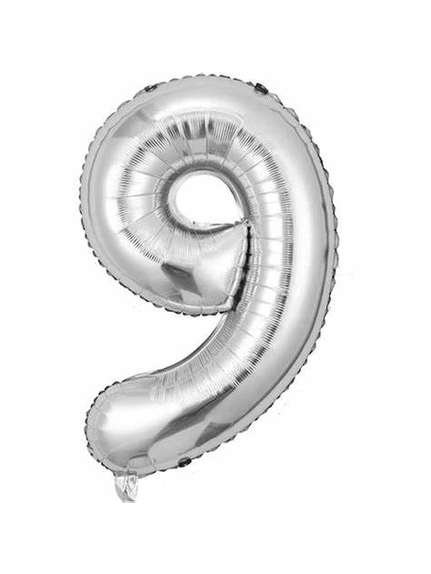 Balon Folie Cifră 9 – Argintiu, 41 cm