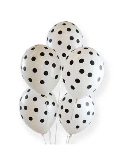 Set 100 Baloane 10 Inch (26 cm) – Alb cu Buline Negre