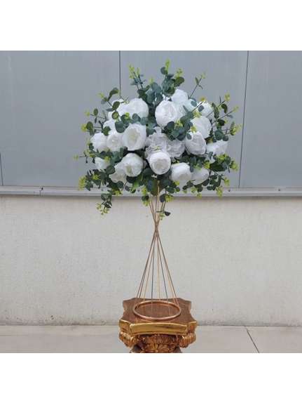 Aranjament cu Bujori Albi si Verdeata – Diametru 50 cm