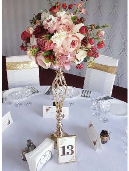 Aranjament floral diametru 35 cm Roz/Grena.