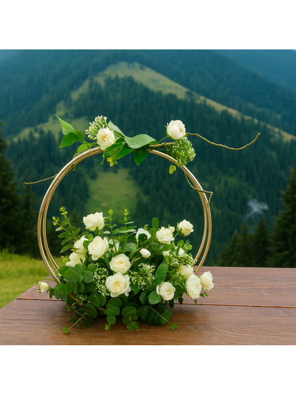 Aranjament Floral pe Cerc Dublu Auriu – Diametru 50 cm