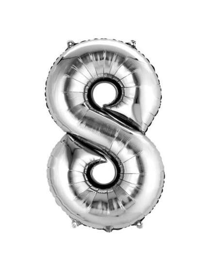 Balon Folie Cifră 8 – Argintiu, 41 cm