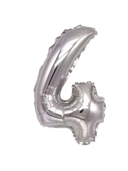 Balon Folie Cifră 4 – Argintiu, 41 cm