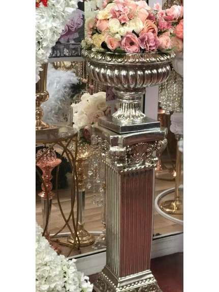 Coloană Decorativă din Rășină Argintie – 100 cm