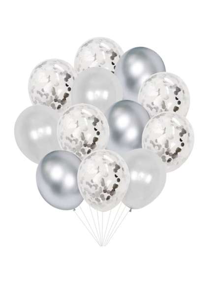Set 50 Baloane cu Confetti – Argintiu