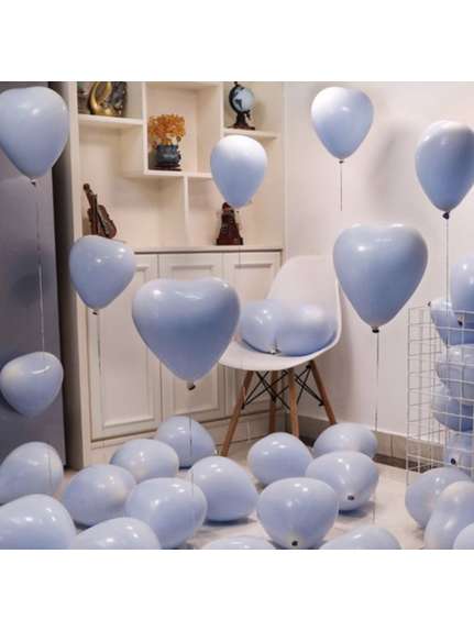 Set 100 Baloane Latex în Formă de Inimă – Bleu (10 inch)