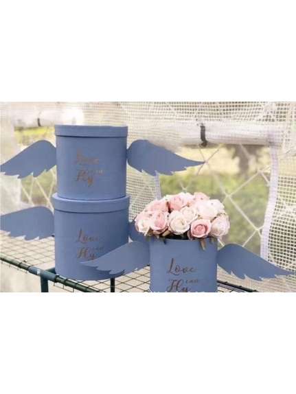 Set 3 cutii rotunde cu aripi – cod 6614, Albastru