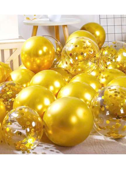 Set 50 Baloane cu Confetti – Auriu