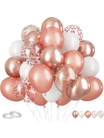 Set 50 Baloane cu Confetti – Rose Gold