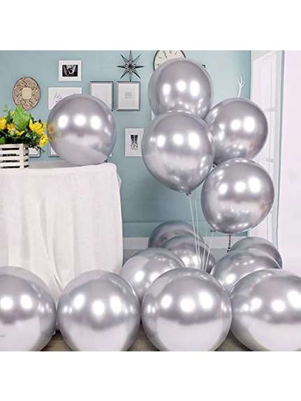 Set 50 Baloane Sidefate 10 Inch (26 cm) – Argintiu Sidefat