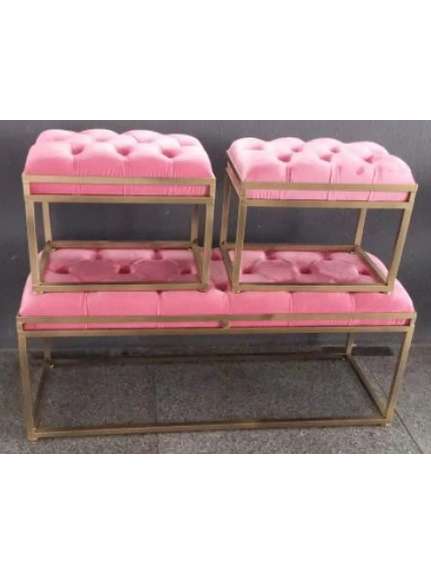 Set bancheta si 2 taburete catifea roz