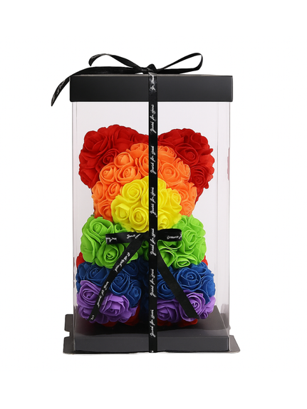 Ursulet din trandafiri spuma 25 cm – RAINBOW, cu cutie cadou inclusa